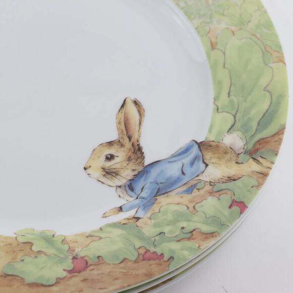 BEATRIX POTTER PETER RABBIT SET OF 2 EASTER GREEN DINNER PLATES 10 1/2" NEW - Picture 3 of 7